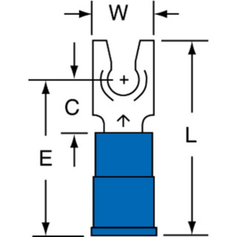 3M #8 Stud, 16 to 14 AWG Compatible, Partially Insulated, Crimp Connection, Standard Fork Terminal Nylon Insulation, Blue 7010319496 – 88013545