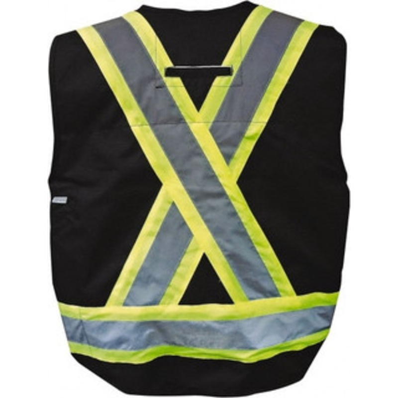 Viking Outerwear Size XL Flame Resistant/Retardant Black Solid Surveyors High Visibility Vest 47 Chest, Polyester, Snap Closure, 8 Pockets, ASTM F2302-08, CSA Z96-09 Class 1, Level FR 3995FR-XL – 30617021