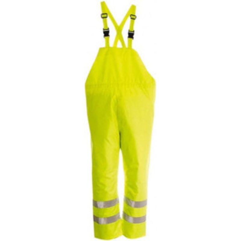 Viking Outerwear Size XL Hi-Viz Lime High Visibility Rain Wind Resistant Bib Overall 150D Polyester with PU Coating, Snap Closure, Double Stitched, Taped & Heat Sealed Seams, Bib Overalls D6323PG-XL – 42331488