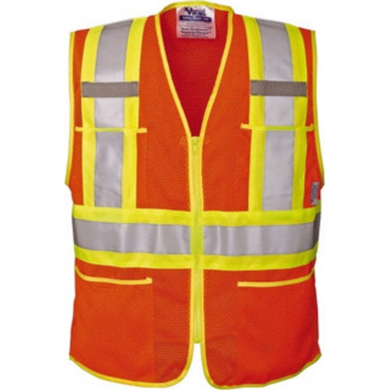 Viking Outerwear Size M Orange Mesh Public Safety High Visibility Vest 40 Chest, Polyester, Zipper Closure, 4 Pockets, ANSI 107-2010 Class 2, Level 2 U6112O-M – 30617328