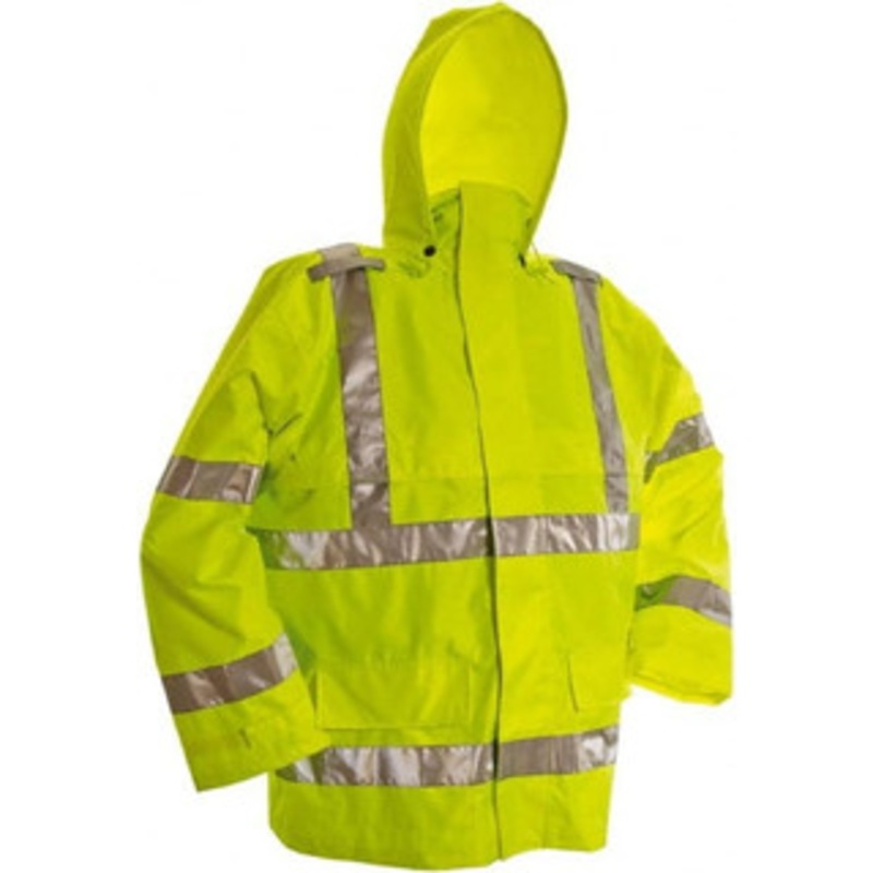 Viking Outerwear Size M Hi-Viz Lime High Visibility Rain Wind Resistant Jacket 3 Pockets, 40 Chest, Polyester with PU Coating, Detachable Hood, Zipper Closure D6323JG-M – 42265603